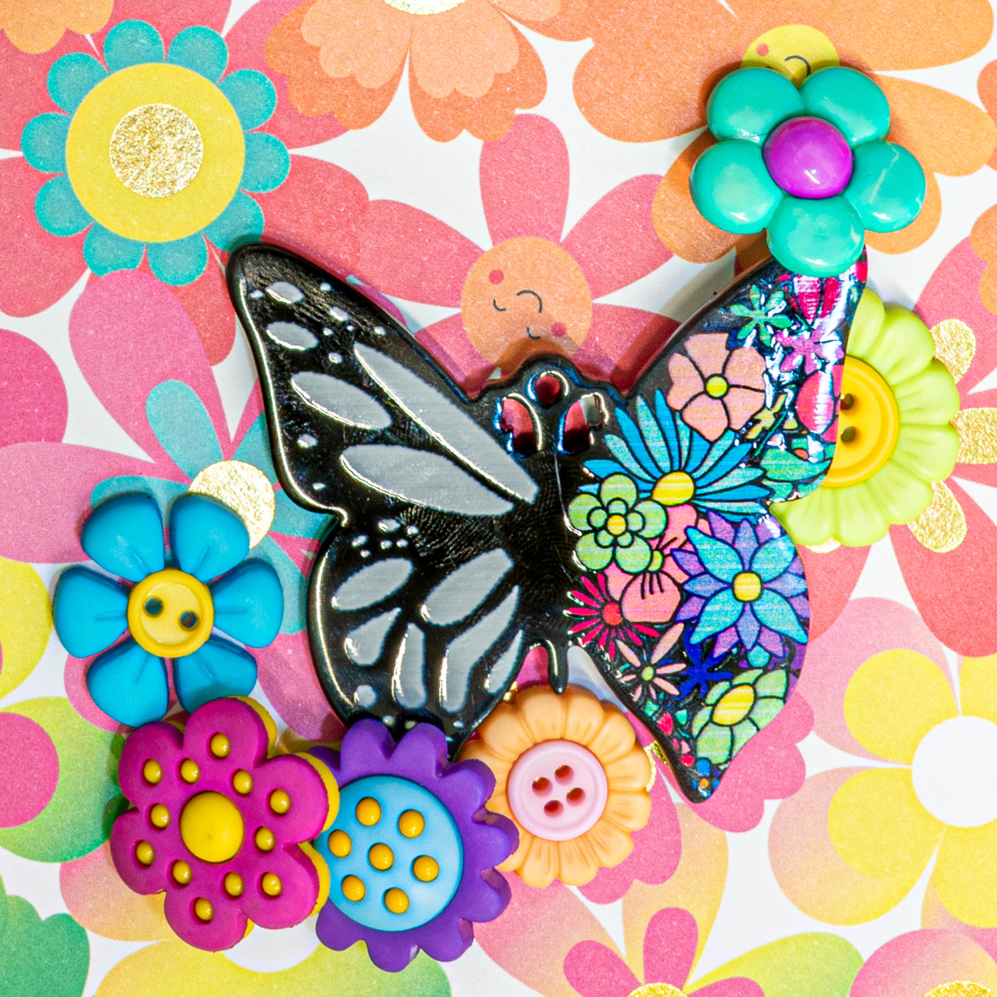 Monarch Bloom Butterfly Craft Button Mix