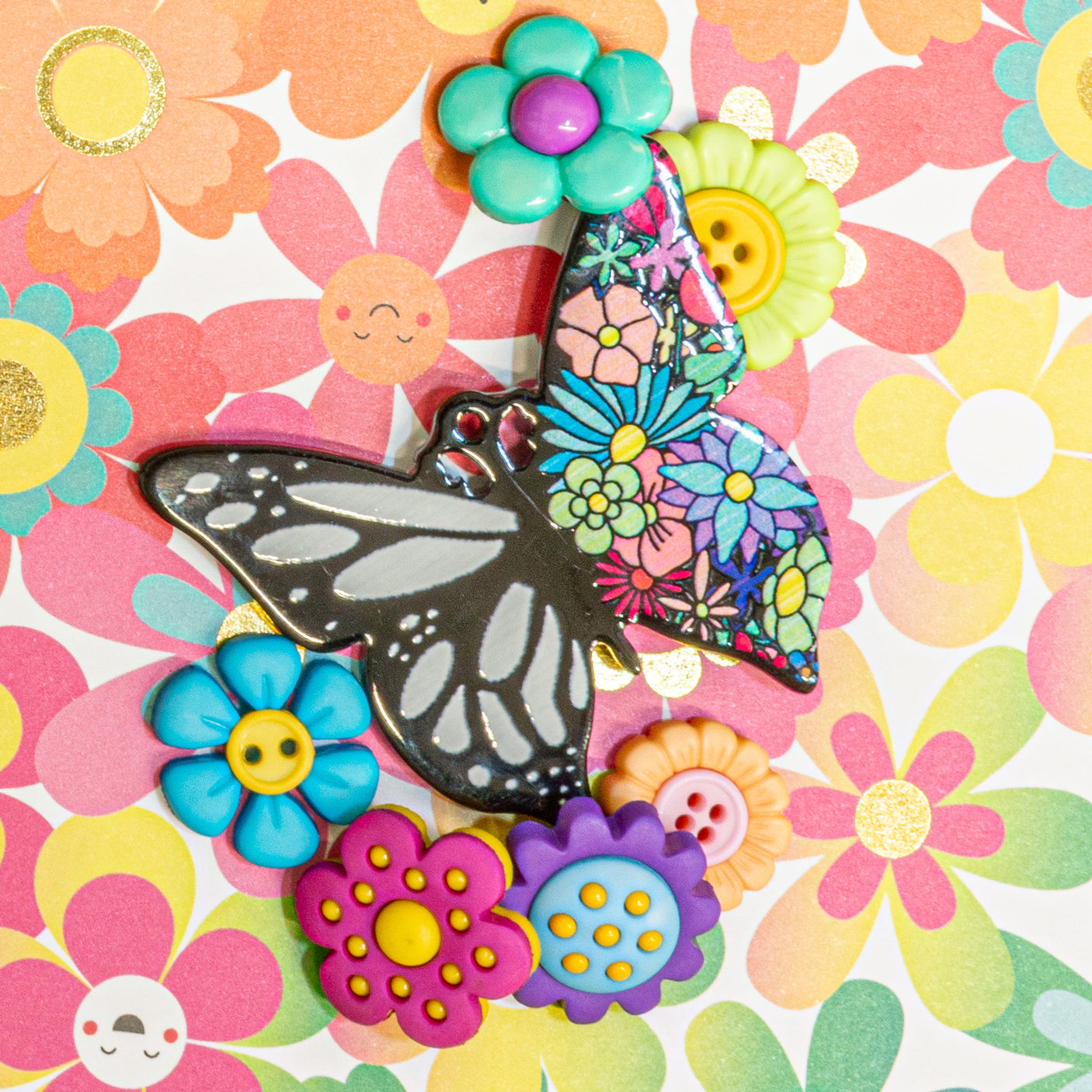 Monarch Bloom Butterfly Craft Button Mix