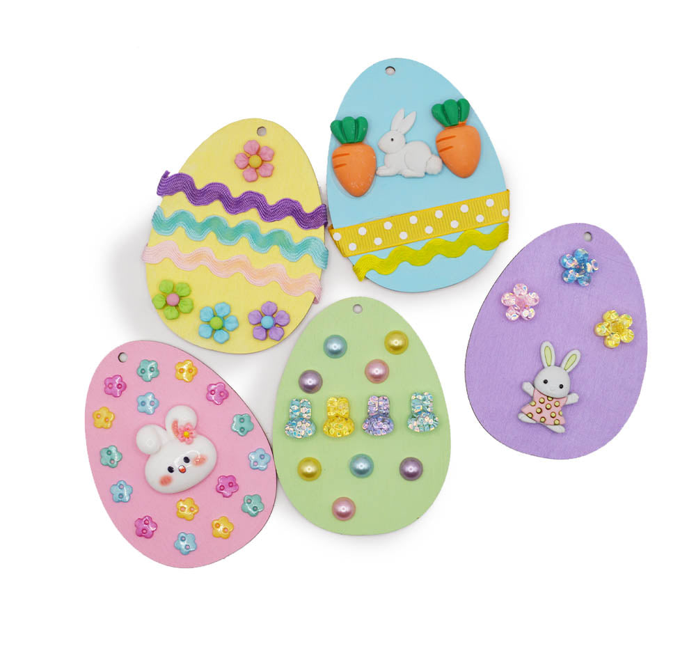 easter egg decorating kit with wood eggs and embellishments