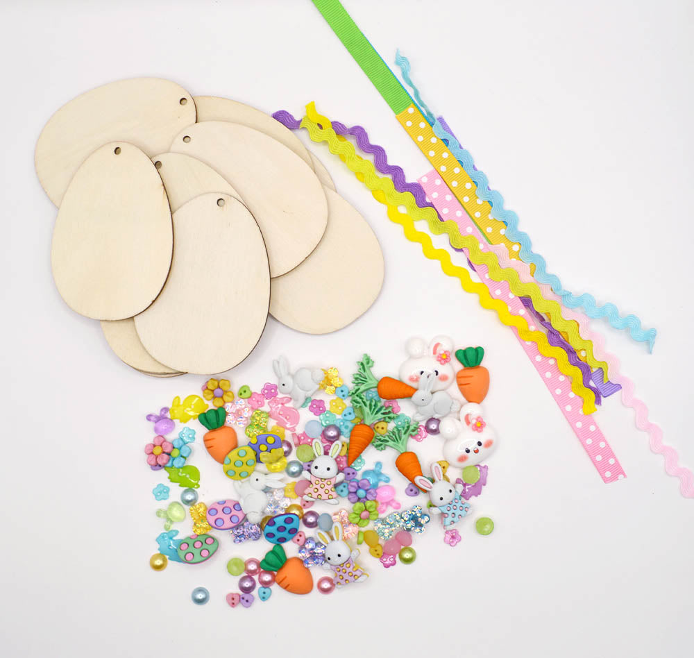 easter egg decorating kit with wood eggs and embellishments