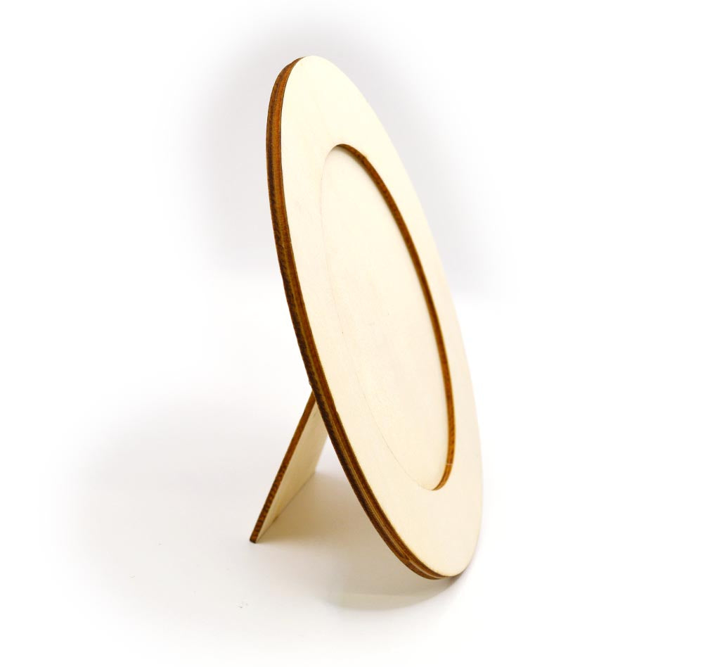 Oval wood frame for painting and crafting.