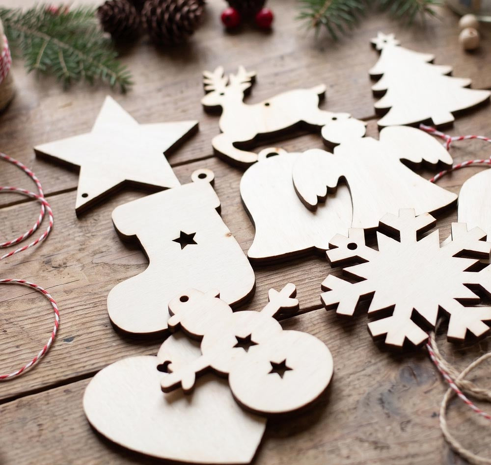 9-Piece Wooden Christmas Ornament Shape Blanks for DIY Holiday Crafts