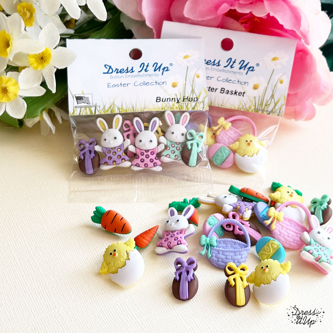 Bunnies and chocolate Easter eggs are perfect for holiday crafts. Pair with Easter Basket pack for creative options