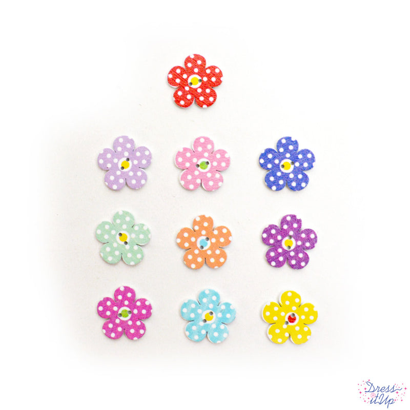 Wood Buttons in Polkadot Flowers