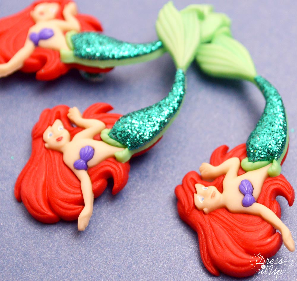 3 shank-back button embellishments pack with glitter Ariel from Disney movie The Little Mermaid