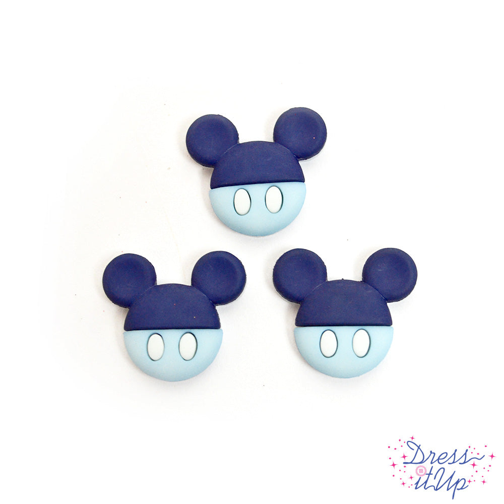 3 shank-back button embellishments pack with mickey mouse heads in light blue and dark blue