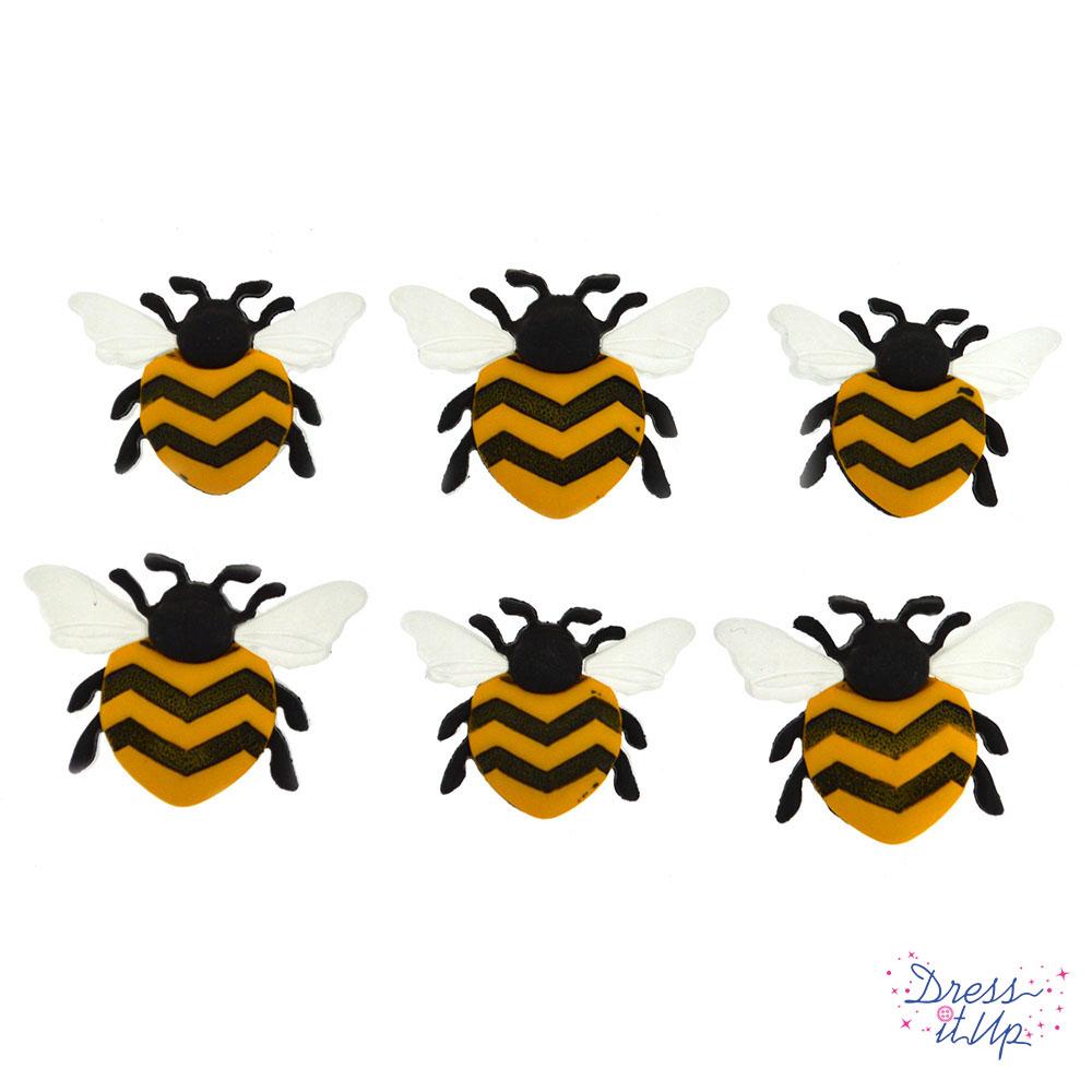 6 shank-back button embellishments pack with worker bees