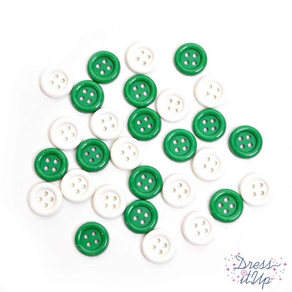 four hole 8mm buttons in white and green colors for sewing projects