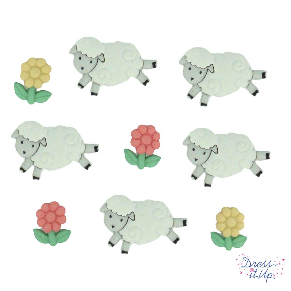 5 sheep buttons and 4 flower buttons for crafting