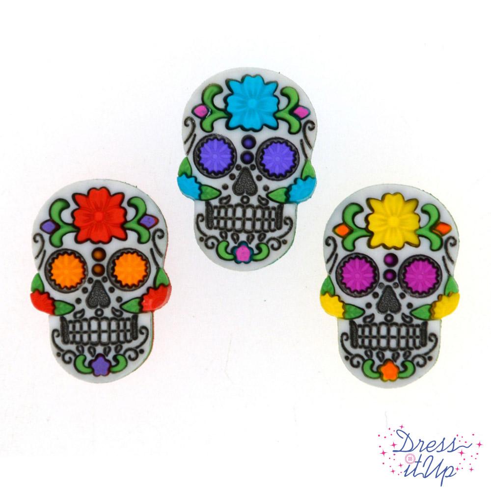 Three sugar skull loop back buttons for day of the dead crafts