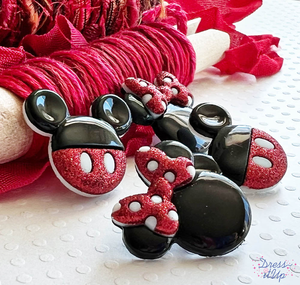 Disney's Mickey and Minnie heads featuring red glitter