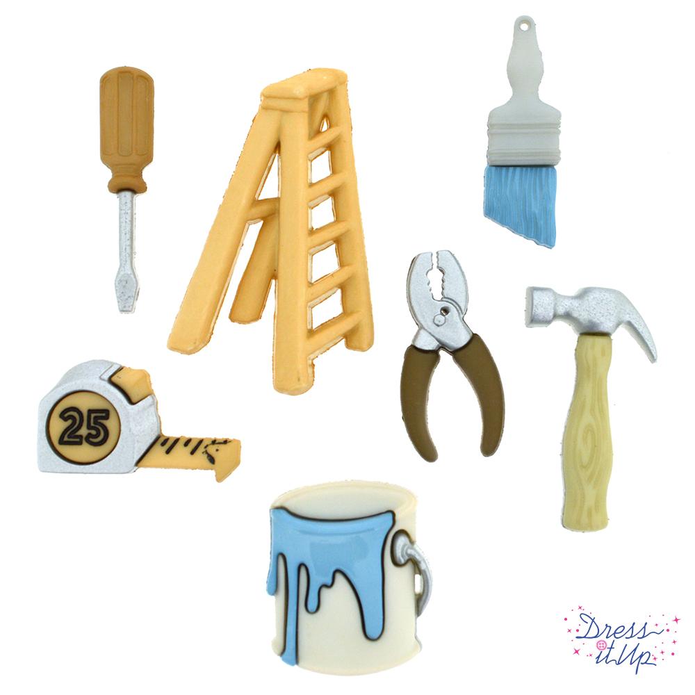 7 home improvement themed buttons for dad crafts, sewing and wood crafts