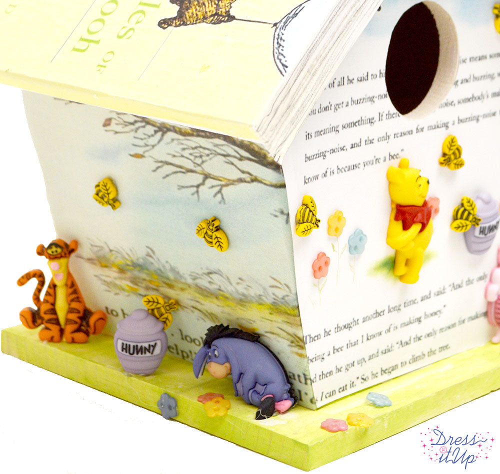 Eeyore and friends from the Disney classic Winnie the Pooh add to this fun birdhouse project
