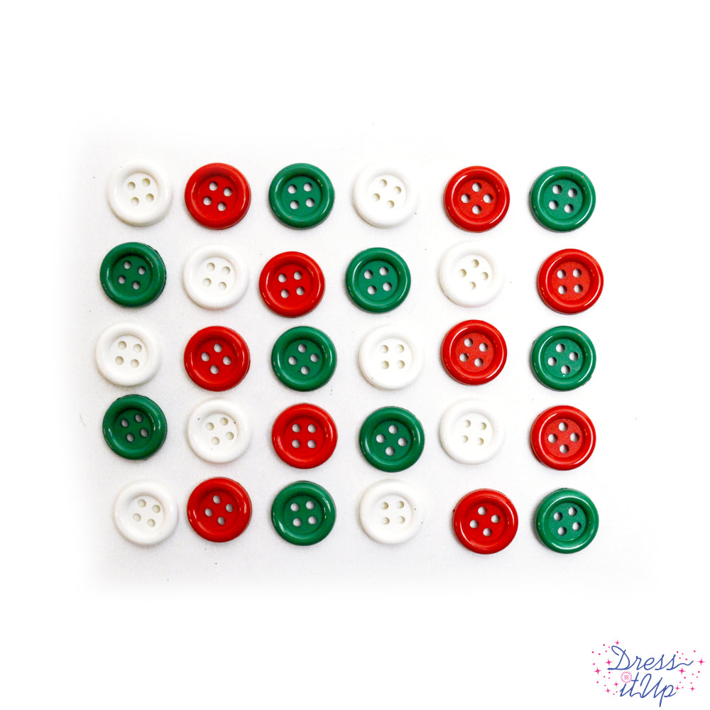 4-hole buttons in red, white and green add to holiday crafts
