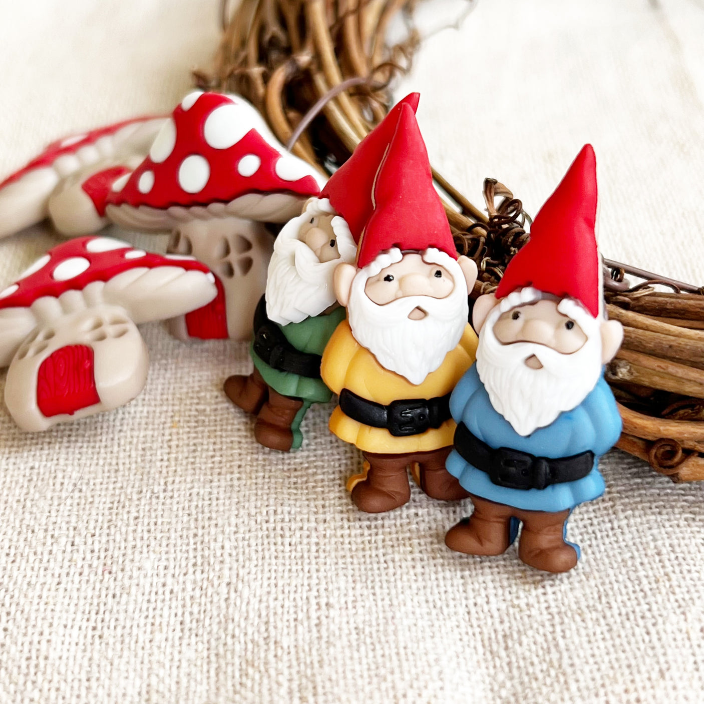 Three gnomes are perfect for adding to fairy garden and spring crafts
