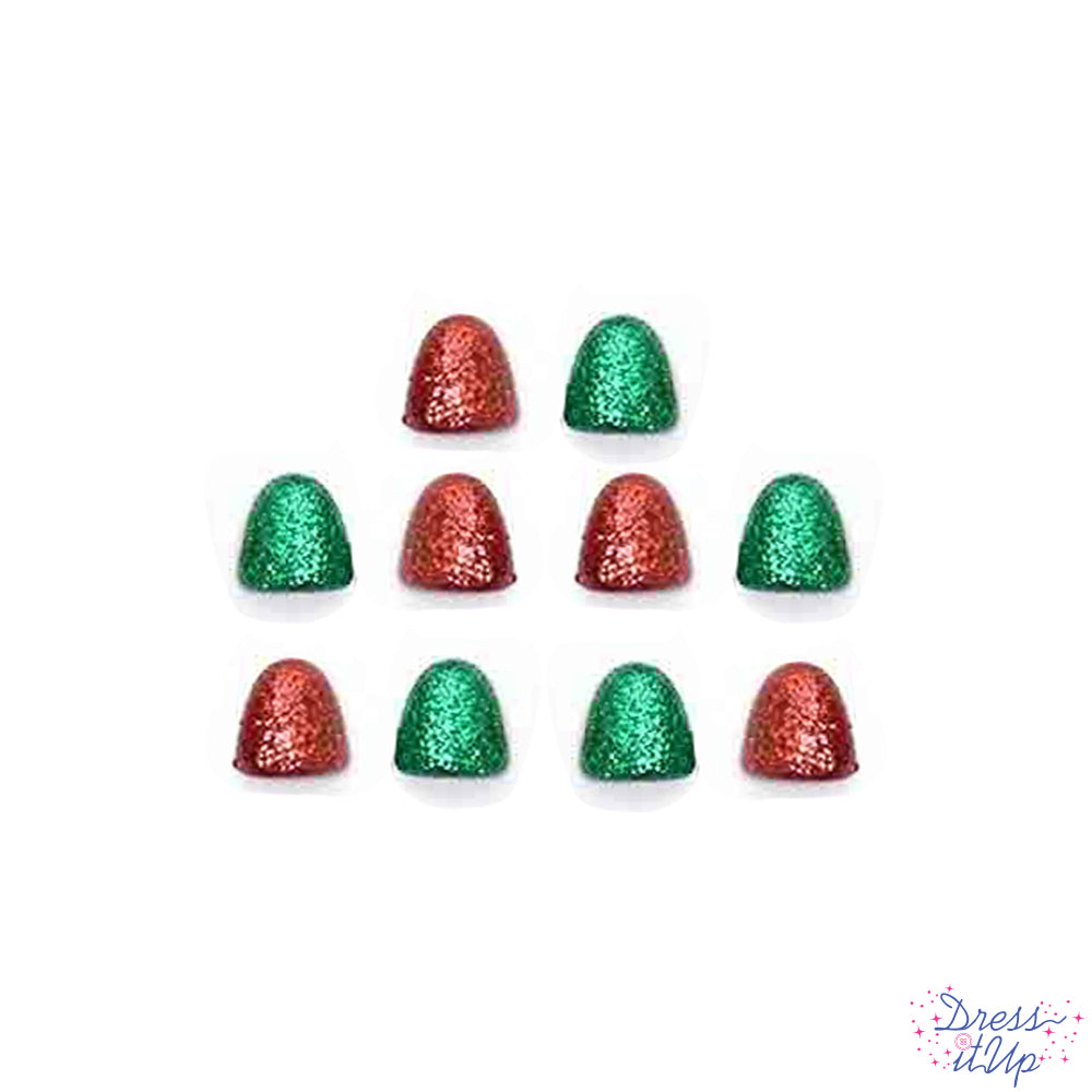 Glittery red and green gumdrops embellish holiday crafts