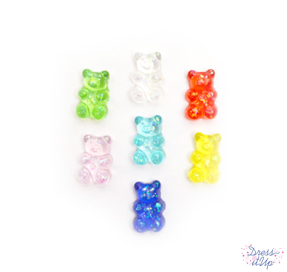 Seven glittery resin gummi bears add to children's and candy crafts