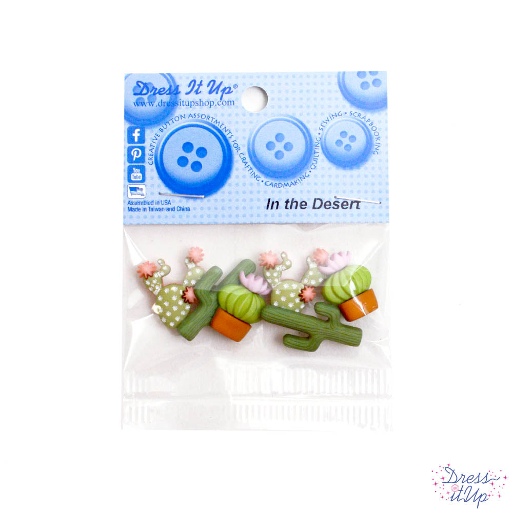 Six cactus loop back buttons for embellishing sewing and crafts