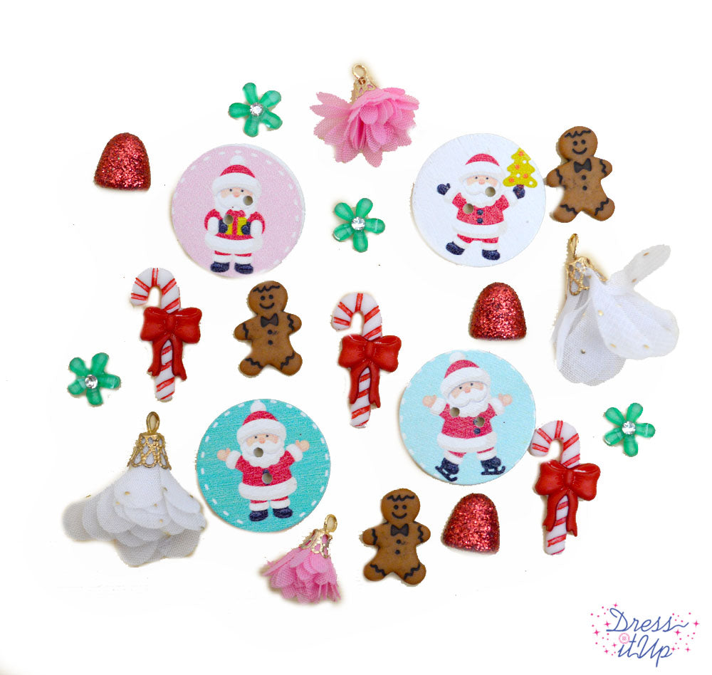Candy themed button embellishments add to Christmas crafts