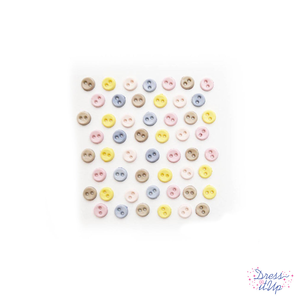 Tiny 2-hole buttons in pastel colors embellish your sewing and crafts