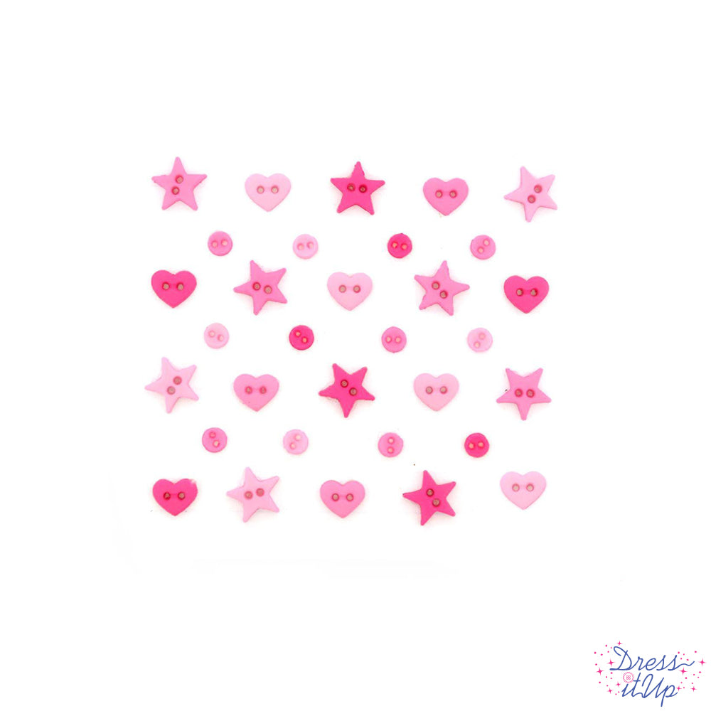 Shades of pink in fun shapes add to sewing and crafts