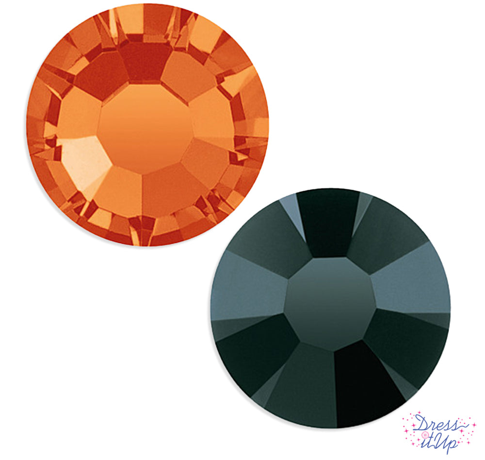 Sparkling crystal stones in black and orange, flat-back embellishments