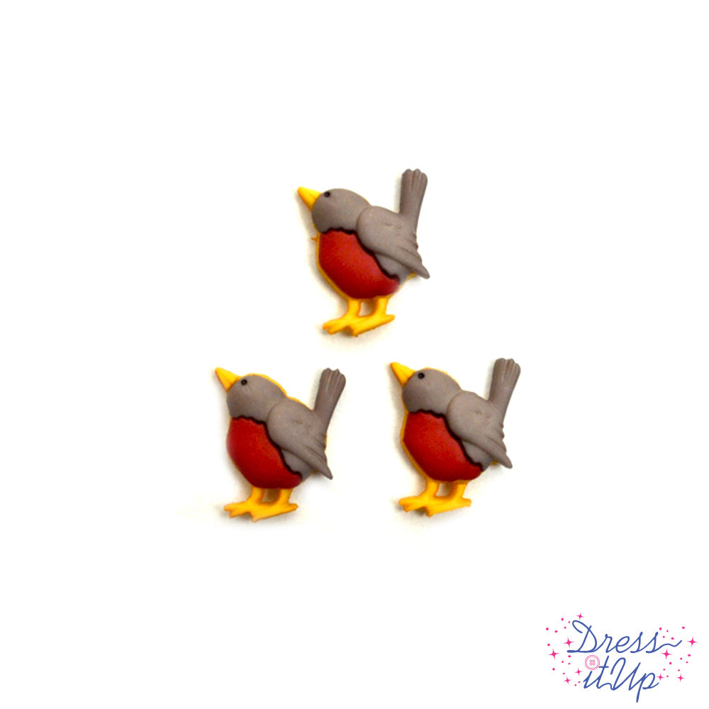 six shank back buttons in the style of a robin bird for sewing and spring diy projects