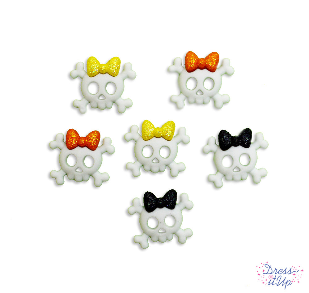 Skull and bones with glittery bows add a touch to spooky and Halloween crafts