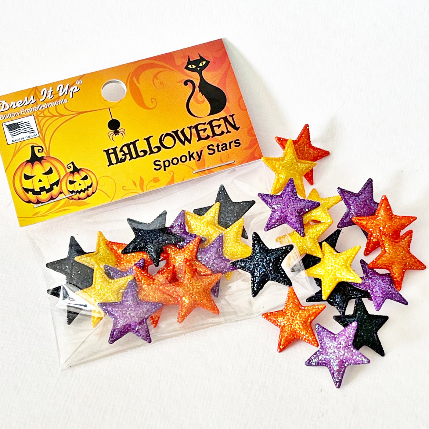 Glittery stars in Halloween colors are great to embellish crafts