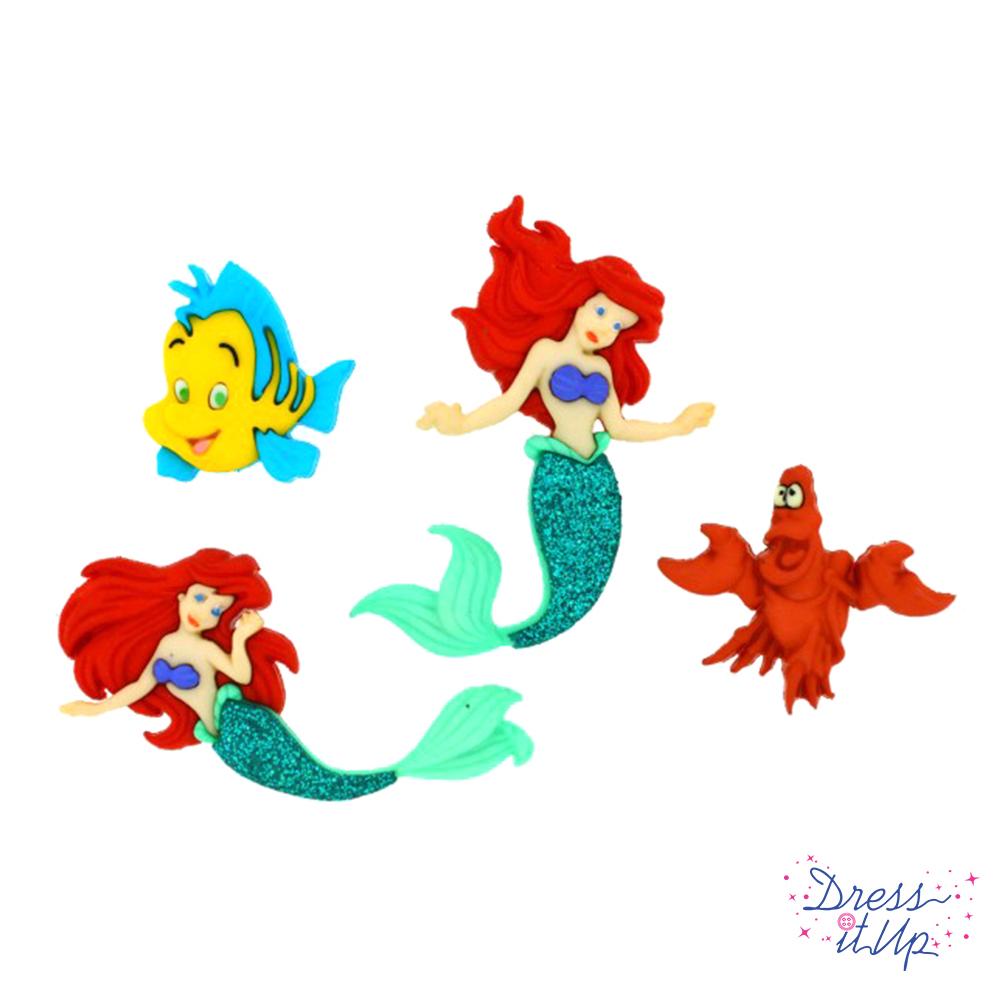Disney the Little Mermaid character buttons for girl crafts and sewing