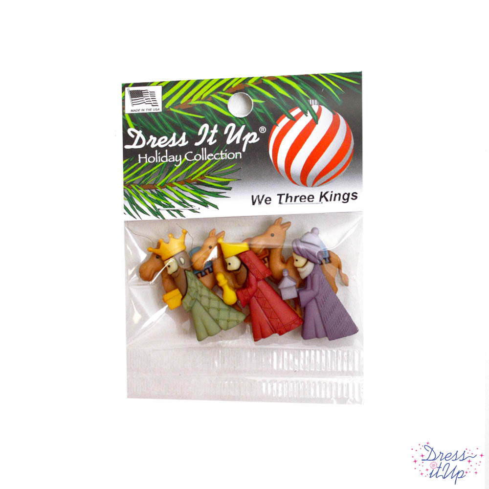 A pack of three kings from Christmas nativity scene. Camels and three kings buttons for Christmas ornaments or nativity scenes