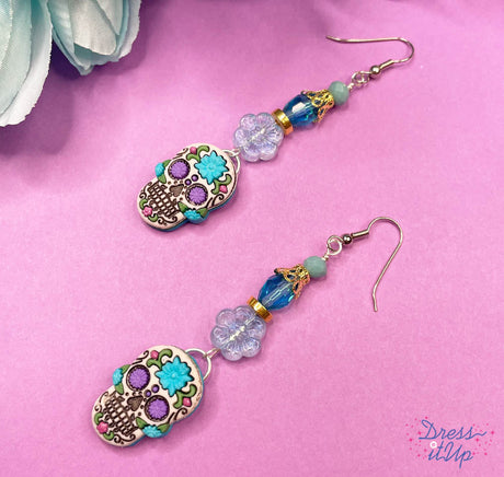 DIY Button & Beaded Sugar Skull Earrings