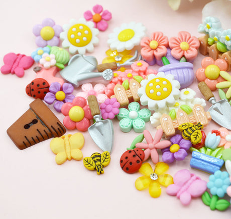 12 Pack Flower Garden Themed Embellishment Bundle 50 Pieces