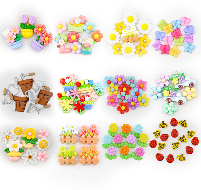 12 Pack Flower Garden Themed Embellishment Bundle 50 Pieces