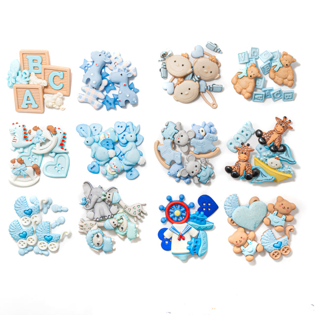 12 Pack Baby Boy Embellishment Bundle, 100 pieces
