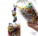 Mystery assortment contains approximately 150 pieces of shank-back, flat-back and sew-thru embellishments