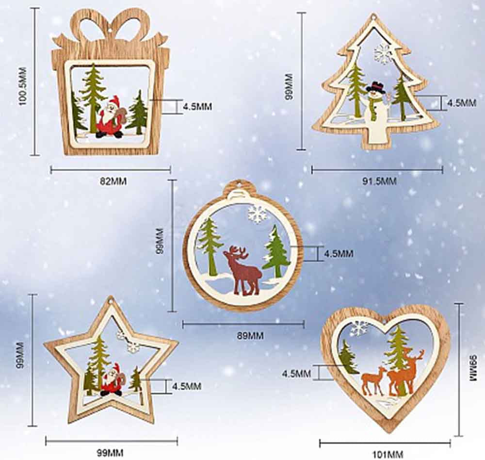 Rustic Christmas Wood Ornament Set