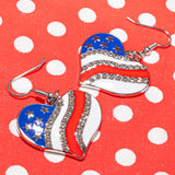 Patriotic Rhinestone Heart Earrings