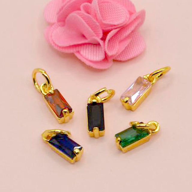 Micro Pave Mini Rectangle Faceted Glass Birthstone Charms