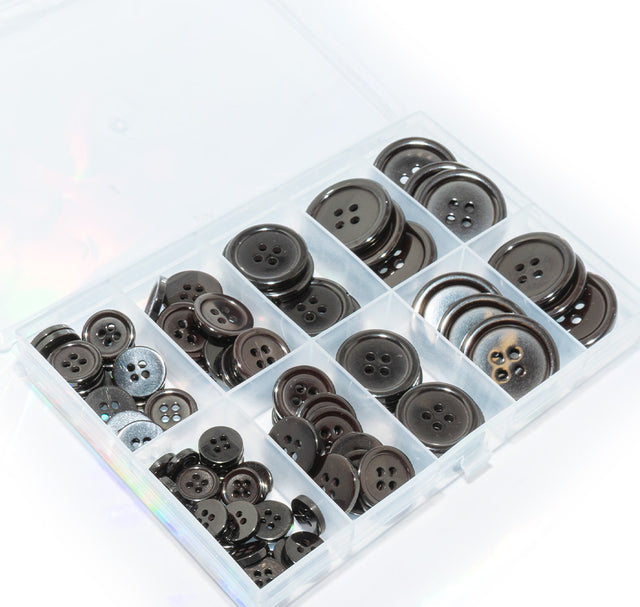 100-Piece Classic Black 4-Hole Resin Button Mix