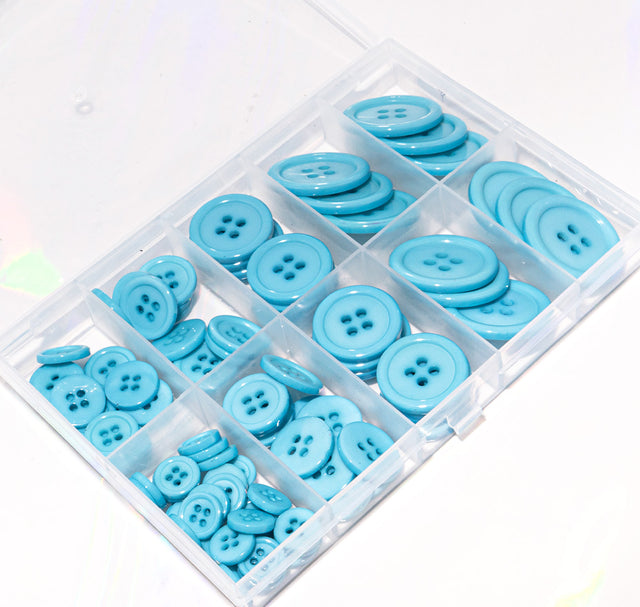 100-Piece Sky Blue Hand-Dyed 4-Hole Resin Button Mix