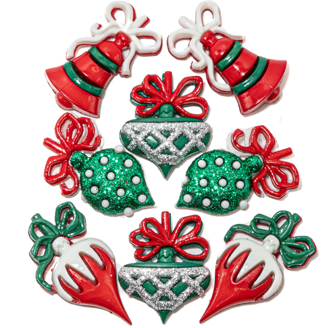 Christmas Ornaments Red Green White Holiday Themed Buttons