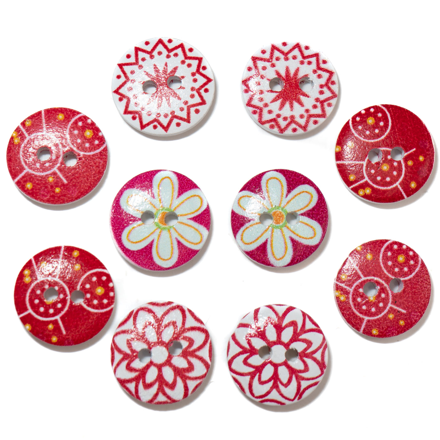 Designer Patterned Buttons in Cozy Daisy 15mm 2 Hole