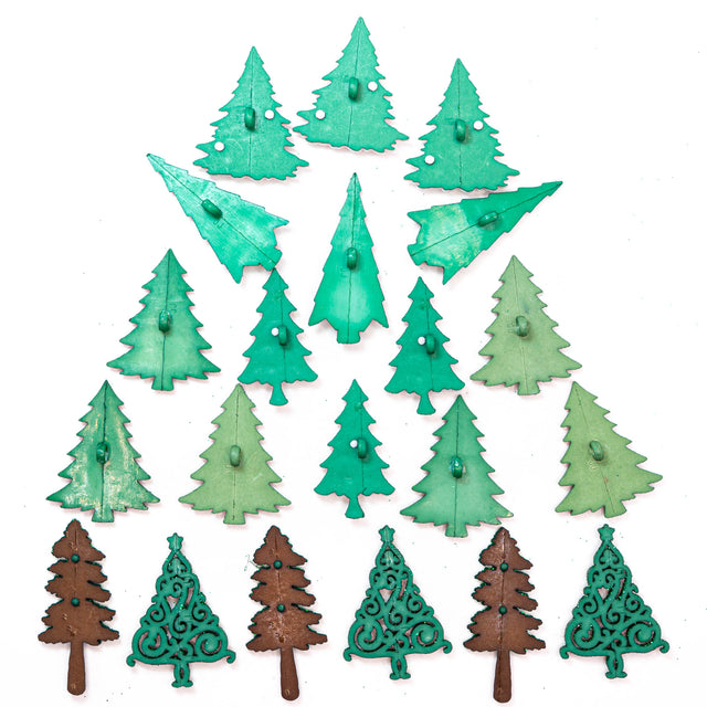 Evergreen Forest Super Value Pack, 21pcs Trees Nature Outdoors Winter Buttons