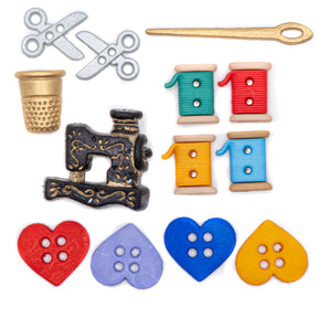 Sewing hobby themed craft buttons and embellishments for crafting and sewing projects