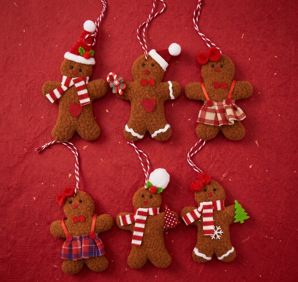 Gingerbread Friends Fabric Ornaments – 6 Piece Set
