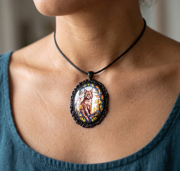 Autumn Cat Cottage Necklace