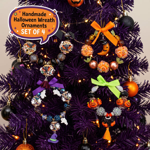 Handmade Beaded Halloween Mini Wreath Ornaments