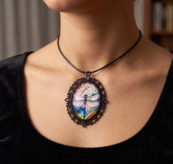 Rainbow Mosaic Dragonfly Necklace
