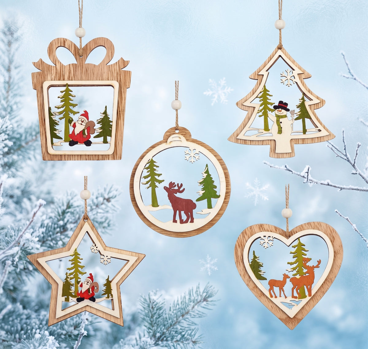 Rustic Christmas Wood Ornament Set
